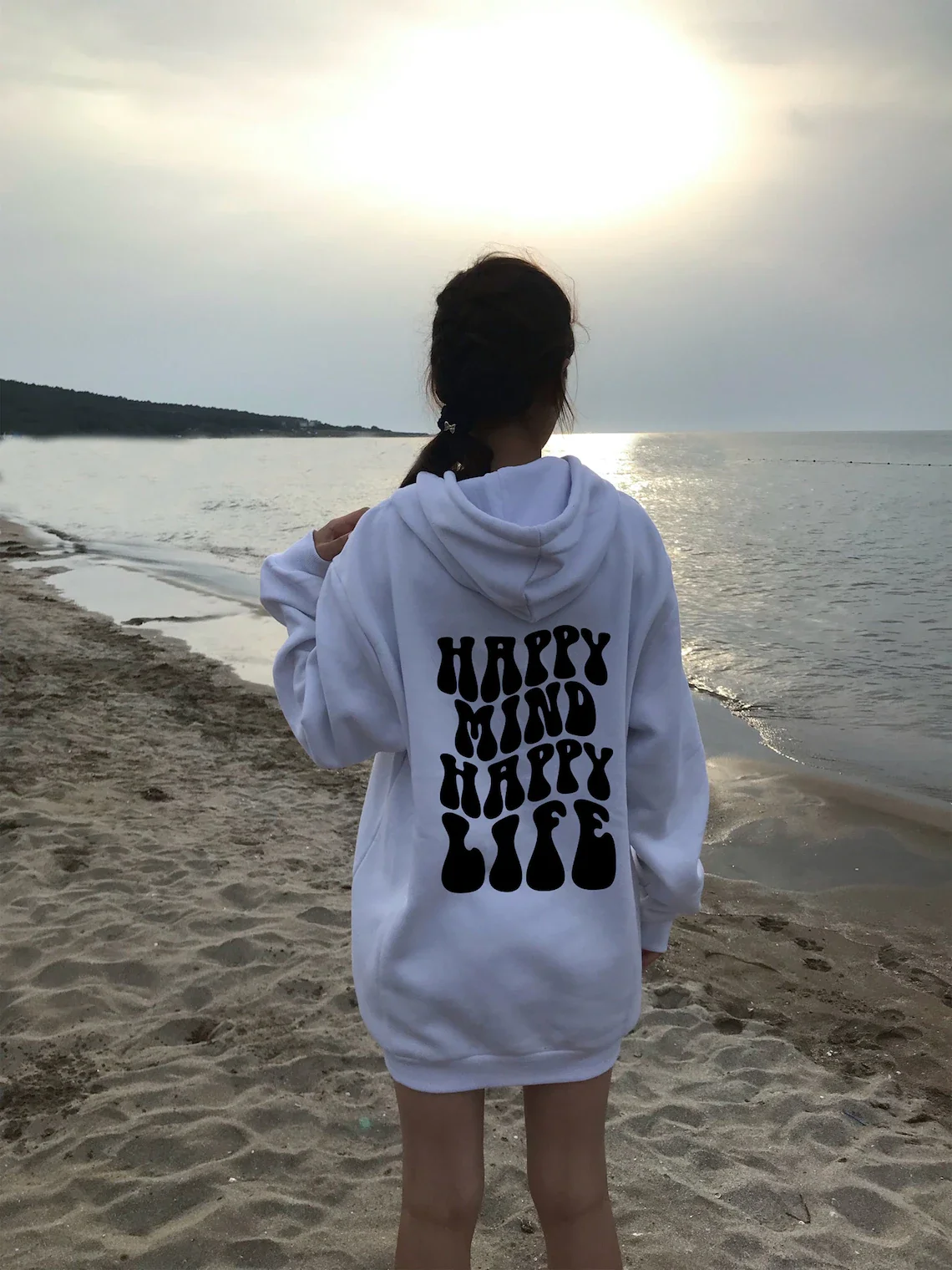 

Sugarbaby Happy Mind Happy Life Aesthetic Hoodie Cozy Sweatshirt Long Sleeved Fashion Jumper Women Cotton Hoody Casual Outfit