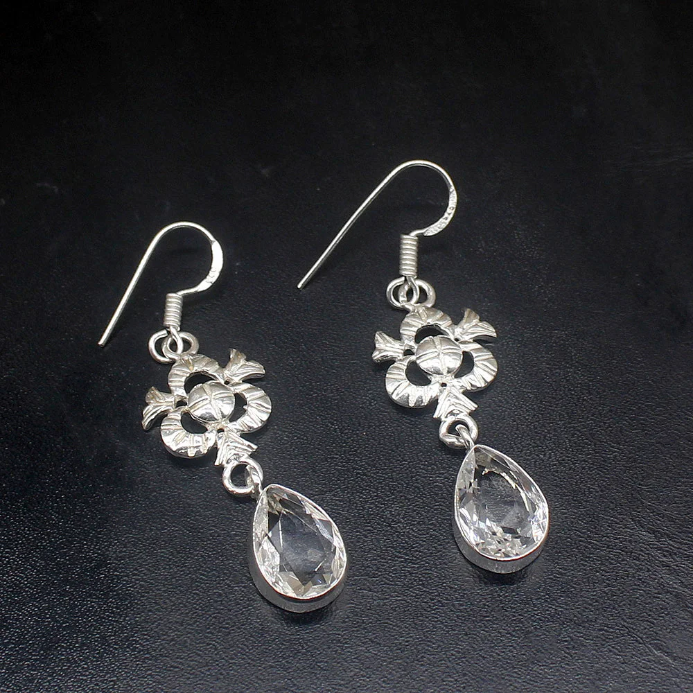 

Gemstonefactory Big Promotion Unique 925 Silver Amazing White Topaz Women Ladies Gifts Dangle Drop Earrings 20211831