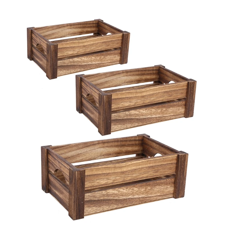 Creative Wooden Storage Box Desktop Organizer Retro Table Tray Home Decoration