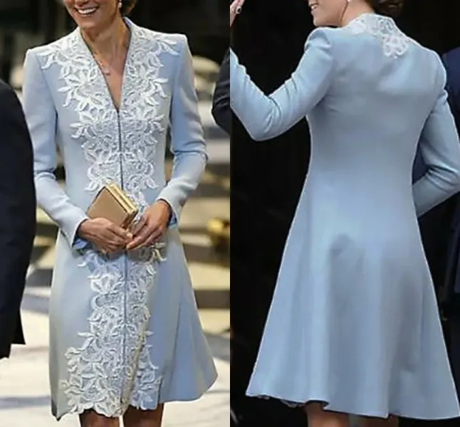 Robe pour mère De la mariée, bleu ciel, col en V, courte, en dentelle, manches appliquées, Robe De soirée De Mariage, 2023