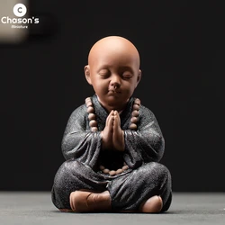 Black Pottery Buddhist Monks Miniature Figurines Buddha Statue Sculpture Fairy Ornaments Meditation Home Garden Docor Decoration