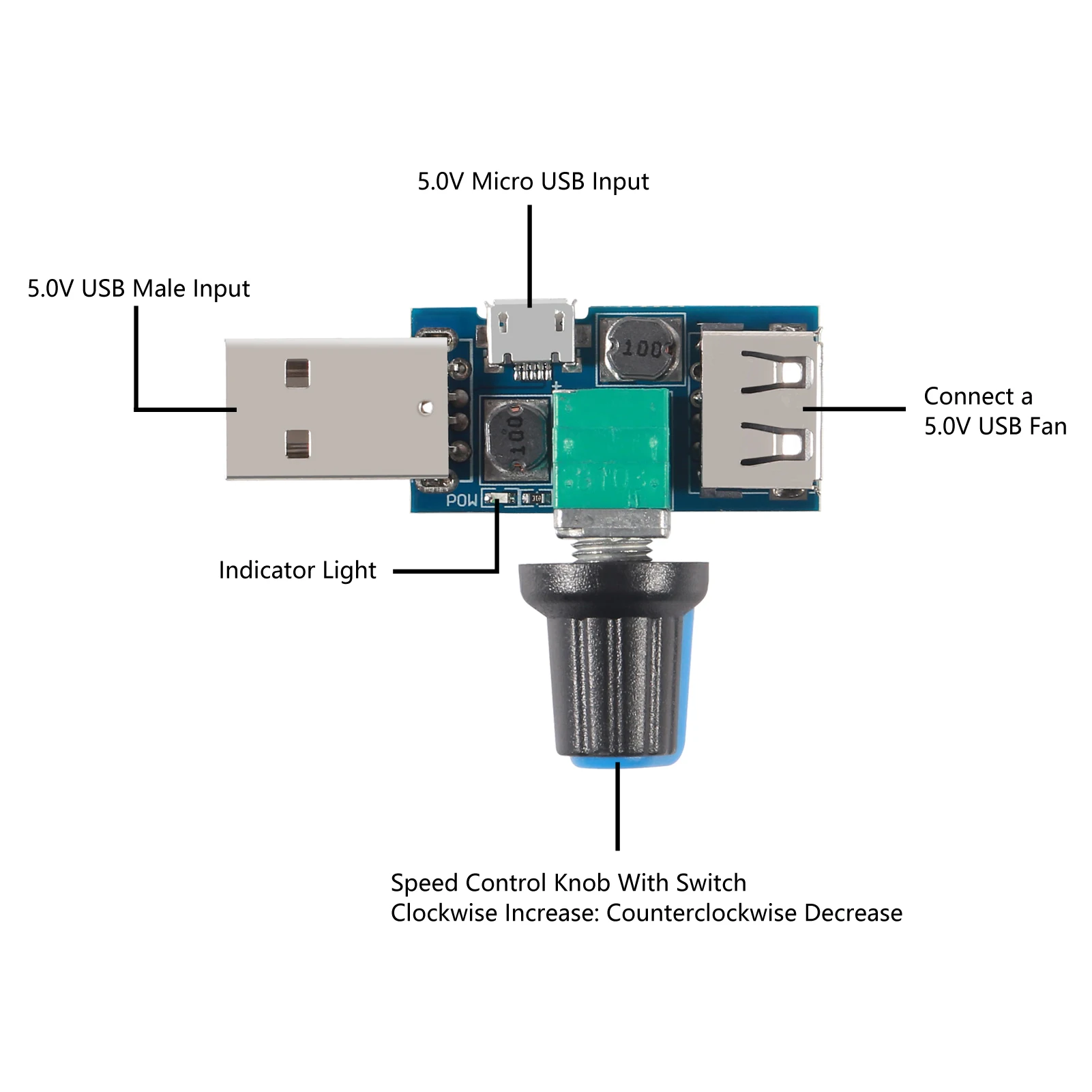 DC 4V-12V 5W XY-FS USB พัดลม Stepless Governor USB ตัวควบคุมความเร็วพัดลม Multi-Gear เสริม Cooling Tool