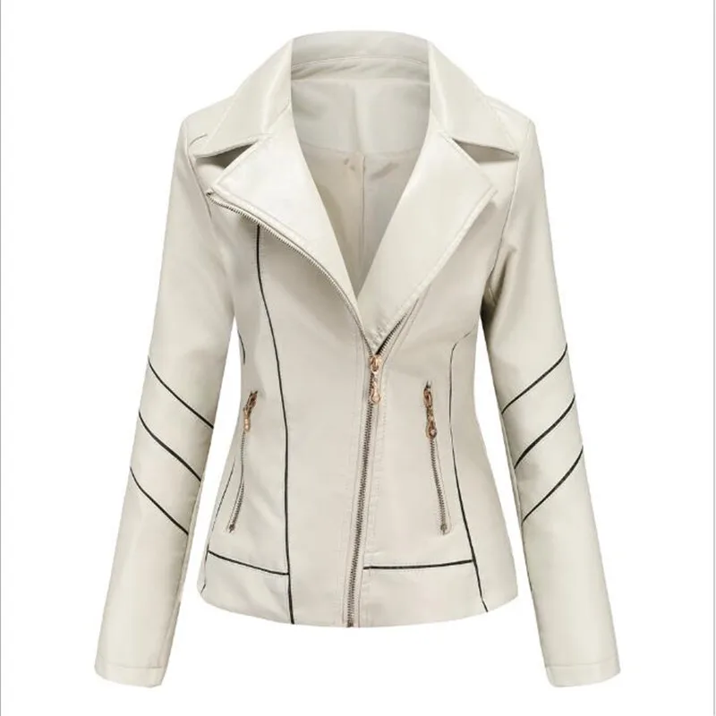 Chaqueta de cuero con solapa para mujer, chaqueta de piel sintética con cremallera, informal, corta, para ocio urbano, a la moda, para otoño