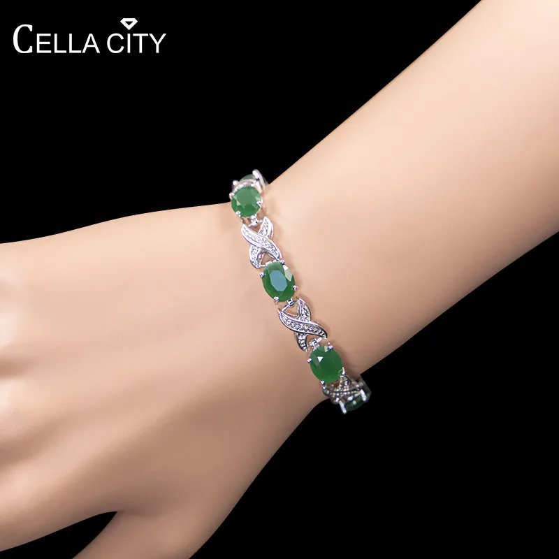 

Cellacity 14 colors choice Silver 925 Jewelry Trendy Gemstones Bracelet for Women Geometry Design Engagement Party Jewelry Gifts