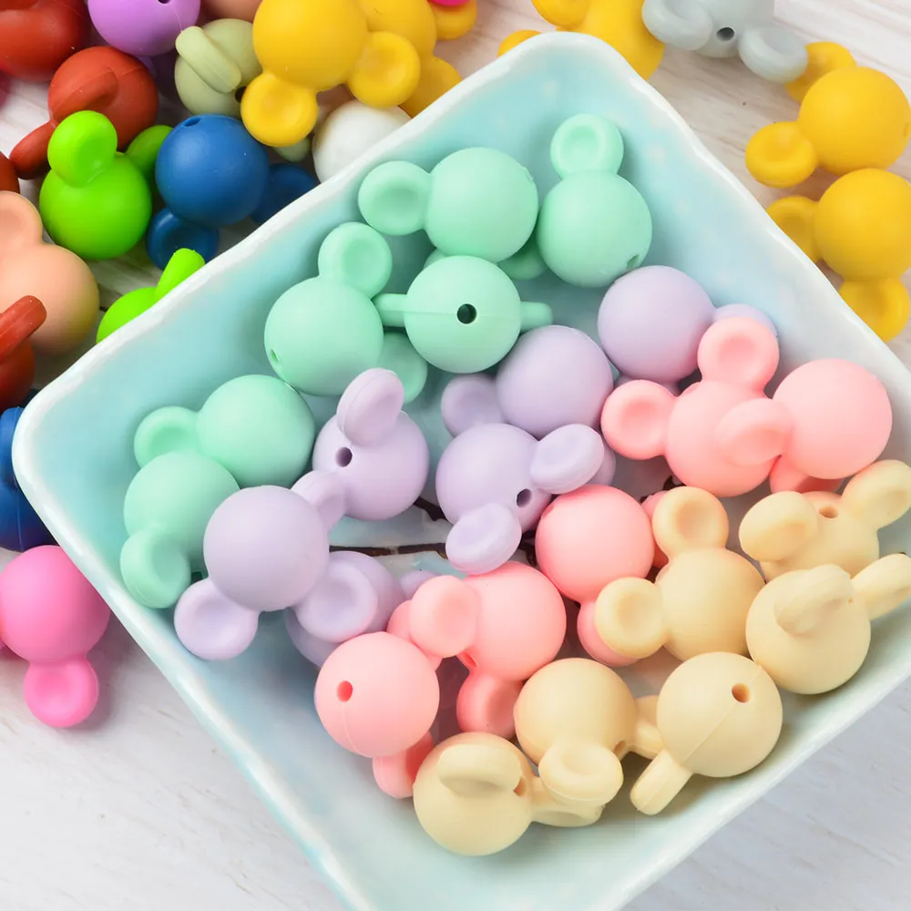 LOCAL 50Pcs Mouse Loose Silicone Beads BPA Free Food grade silicone beads Make bracelets DIY necklace jewelry accessories
