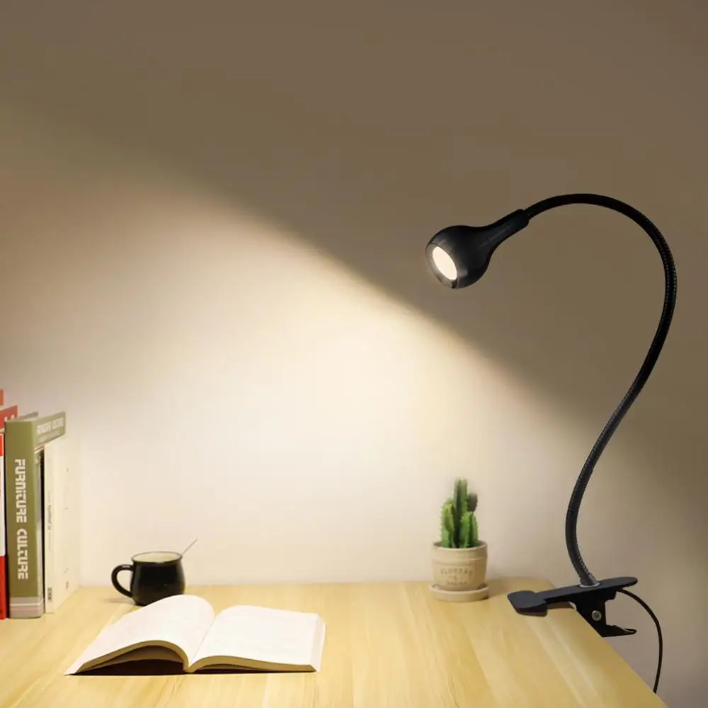 1W USB 5V LED Reading Book Light Table Lamp Flexibel Portable Desk Lamps Bedroom Bedside Night Light With Holder Clip