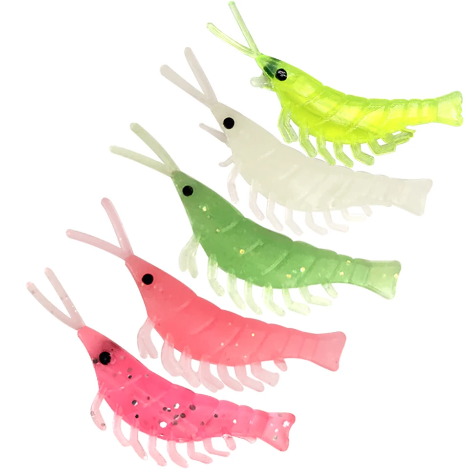 50PCS/Lot Soft Silicone Shrimp Fishing Lures 39mm/0.4g Small Luminous Freshwater Fishing Baits Soft Fishing Baits