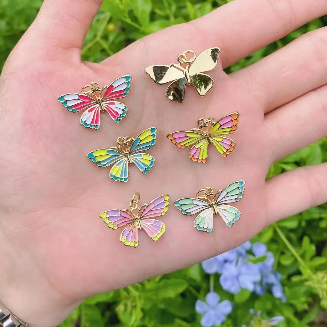 

10Pcs New Colorful Gold Plated Dripping Oil Enamel Butterfly Necklace Charm Pendant for Women Jewelry Making