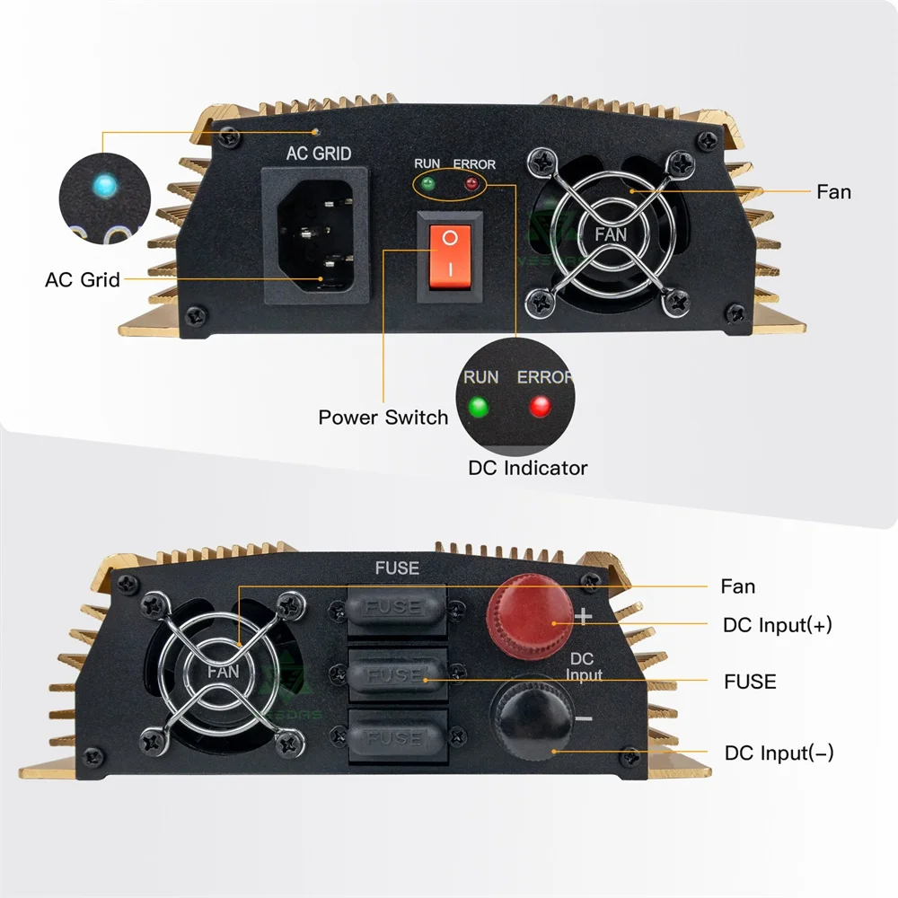 1300W Solar Home On Grid Tie Inverter 18V 36V DC MPPT Pure Sine Wave Inversor 110V 220V AC For PVGenerator Battery