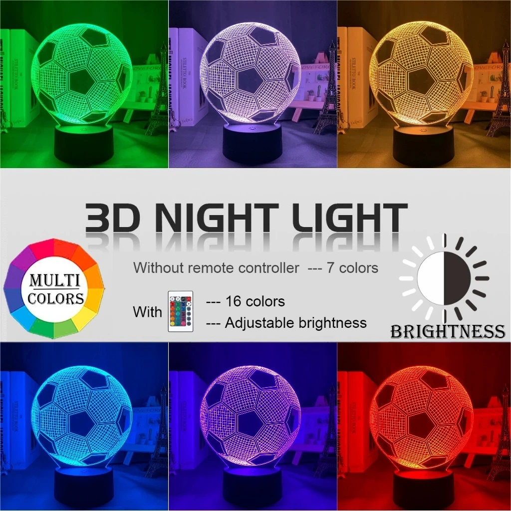 3d Illusion Child Night Light Football Ball Touch Sensor Remote Nightlight for Kids Bedroom Decoration Soccer Table Lamp Gift