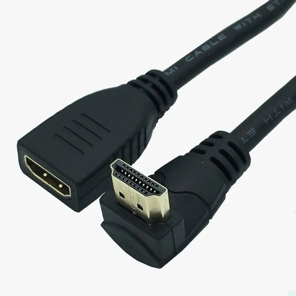 2.0 Extension Cable HDTV 90 Degree Right Angled Elbow Cord Male to Female Extender 2K*4K@60HZ Ultra 3D 1080P Ethernet