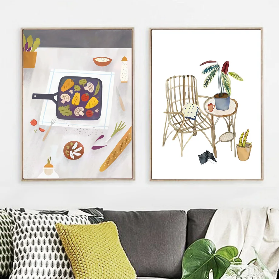 Vegetable Cactus Potted Plant Nordic Posters And Prints Wall Art Canvas Painting Cartoon Wall Pictures Kitchen Decor