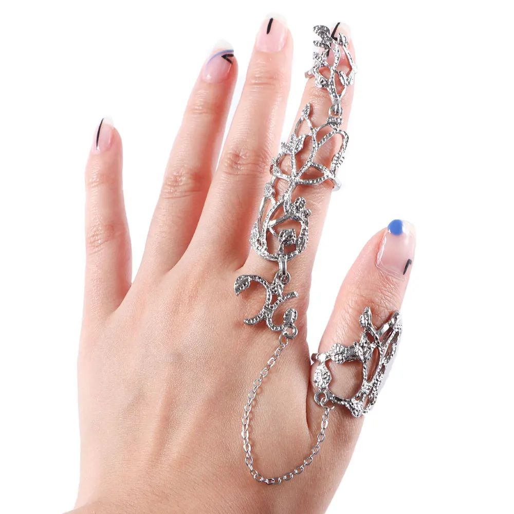 1PC Popular Fashion Women Lady Rings Multiple Link Chain Finger Stack Knuckle Band Rose Flower Crystal Ring Nice Jewelry Gift