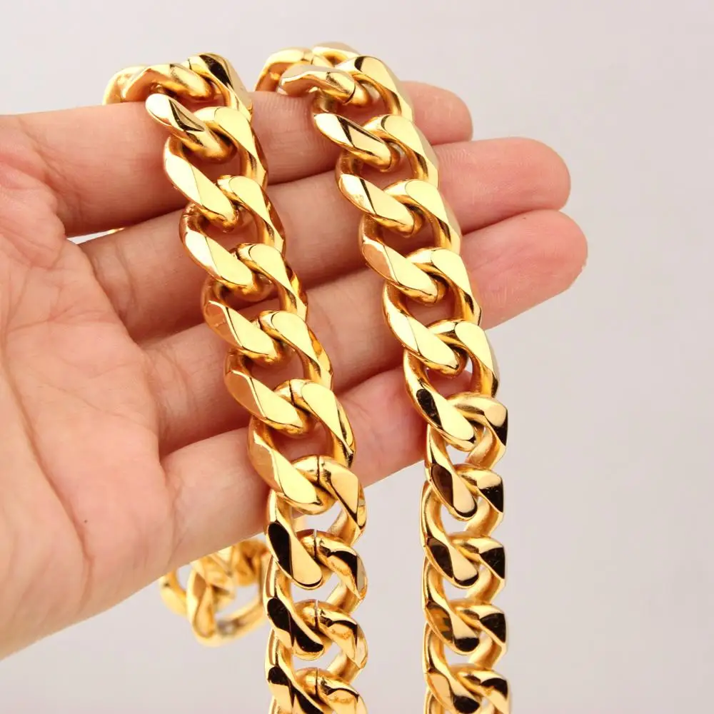 

Heavy Huge Mens Necklaces Chains Stainless Steel Gold Silver Color Necklace for Men Women Curb Cuban Punk Jewelry 12-19mm