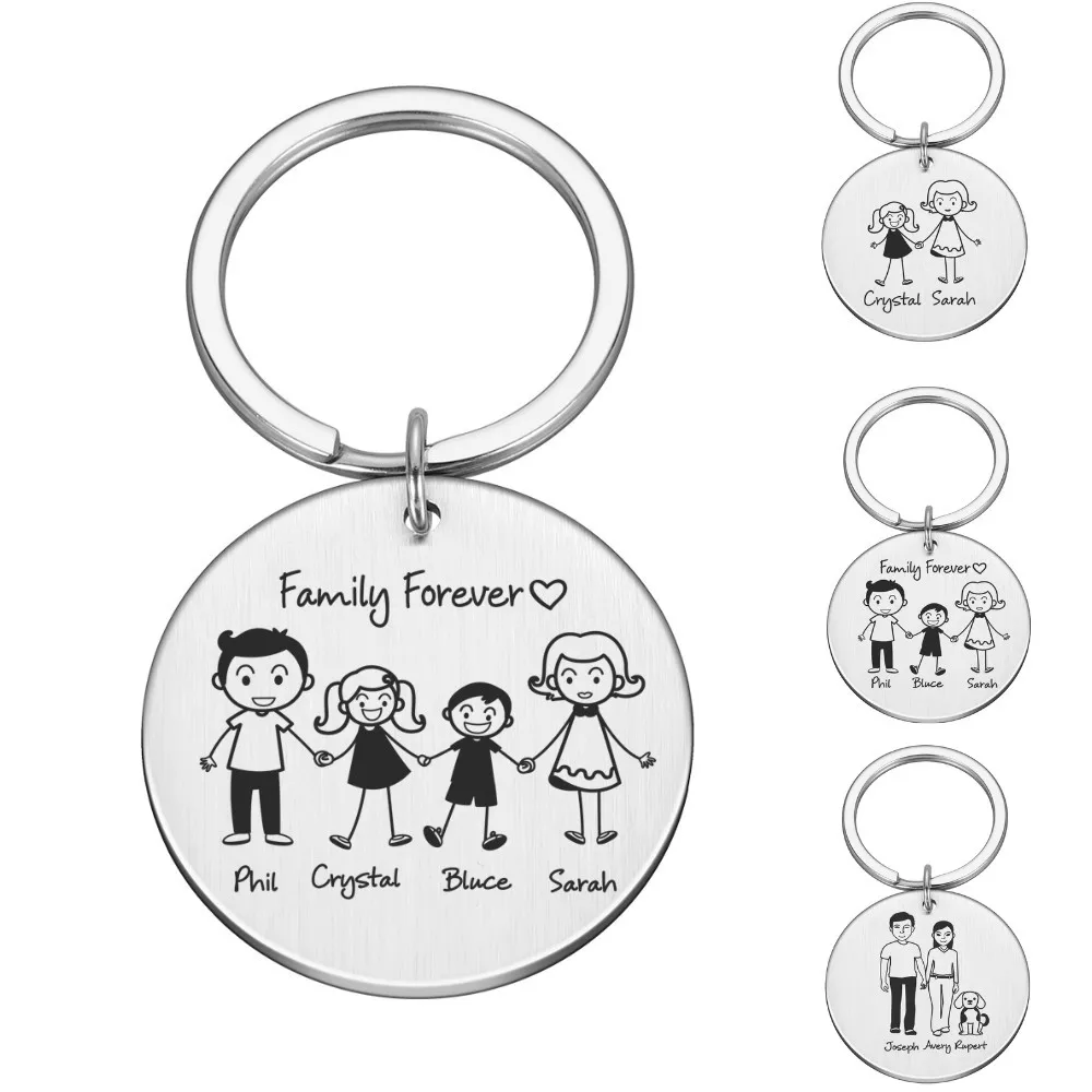 

Personalized Family Gifts Keychain Custom Mom Dad Daughter Son Pet Key Chain Engraved Stainless Steel Mother Father Kids Keyring