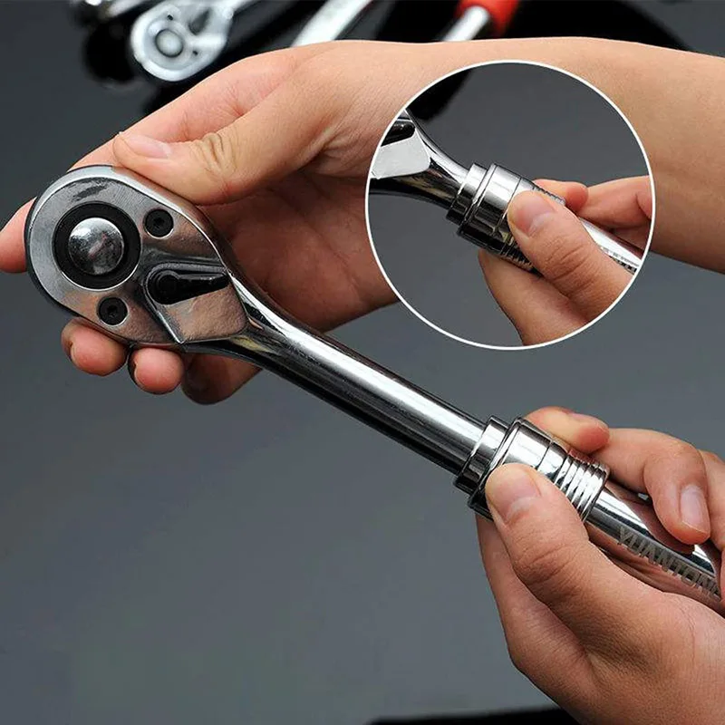 72-Tand Verstelbare Socket Ratelsleutel 1/2 "3/8" 1/4 "Uitschuifbare Telescopische Socket Spanner Momentsleutel Quick release