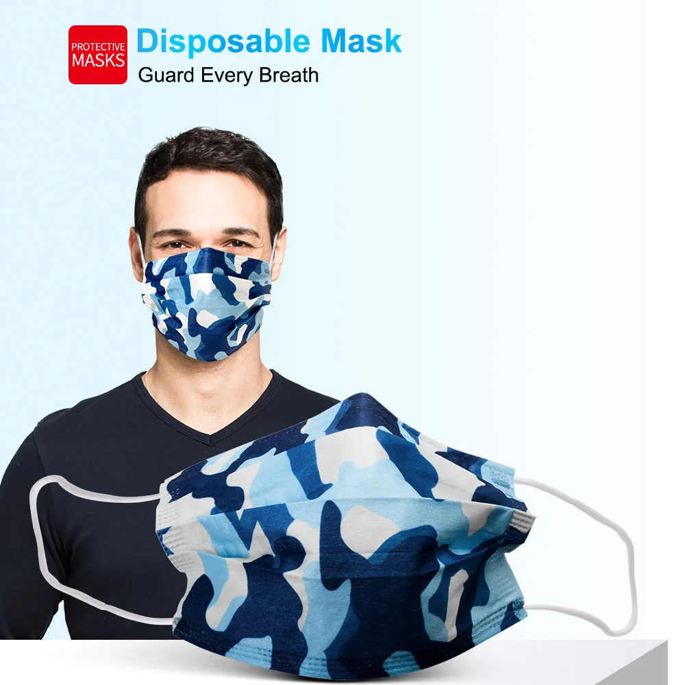 10/50/100 pces máscaras de camuflagem descartáveis 3 camadas máscara facial filtro de poeira protetor mouthmask masken jetable adulte