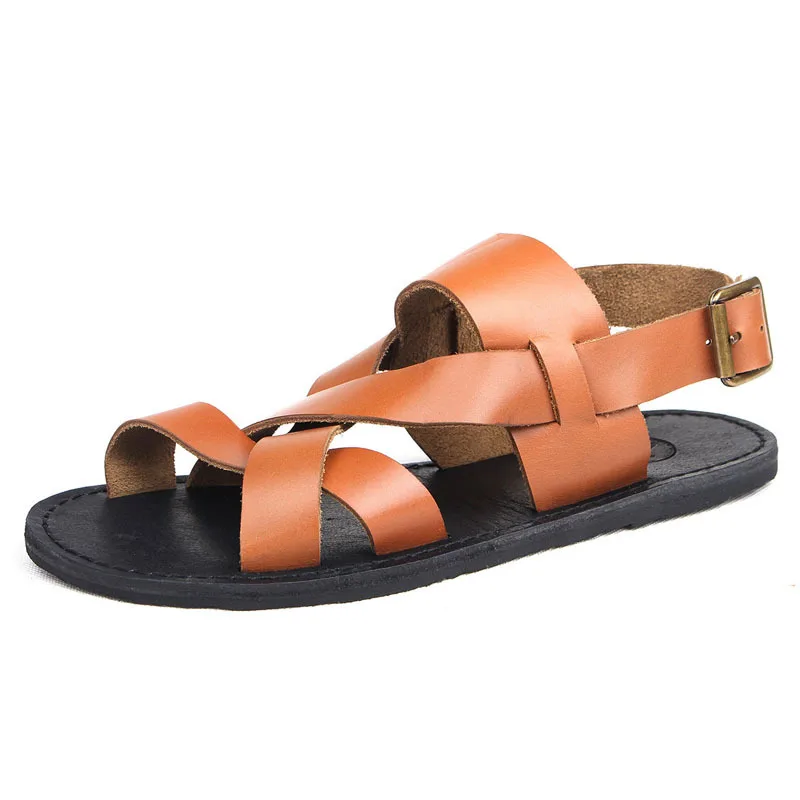 

Quality 2023 New High Leather Sandals Men Luxury Outdoor Breathable Sandals Summer Casual Beach Shoes Men Gladiator Flip Flops