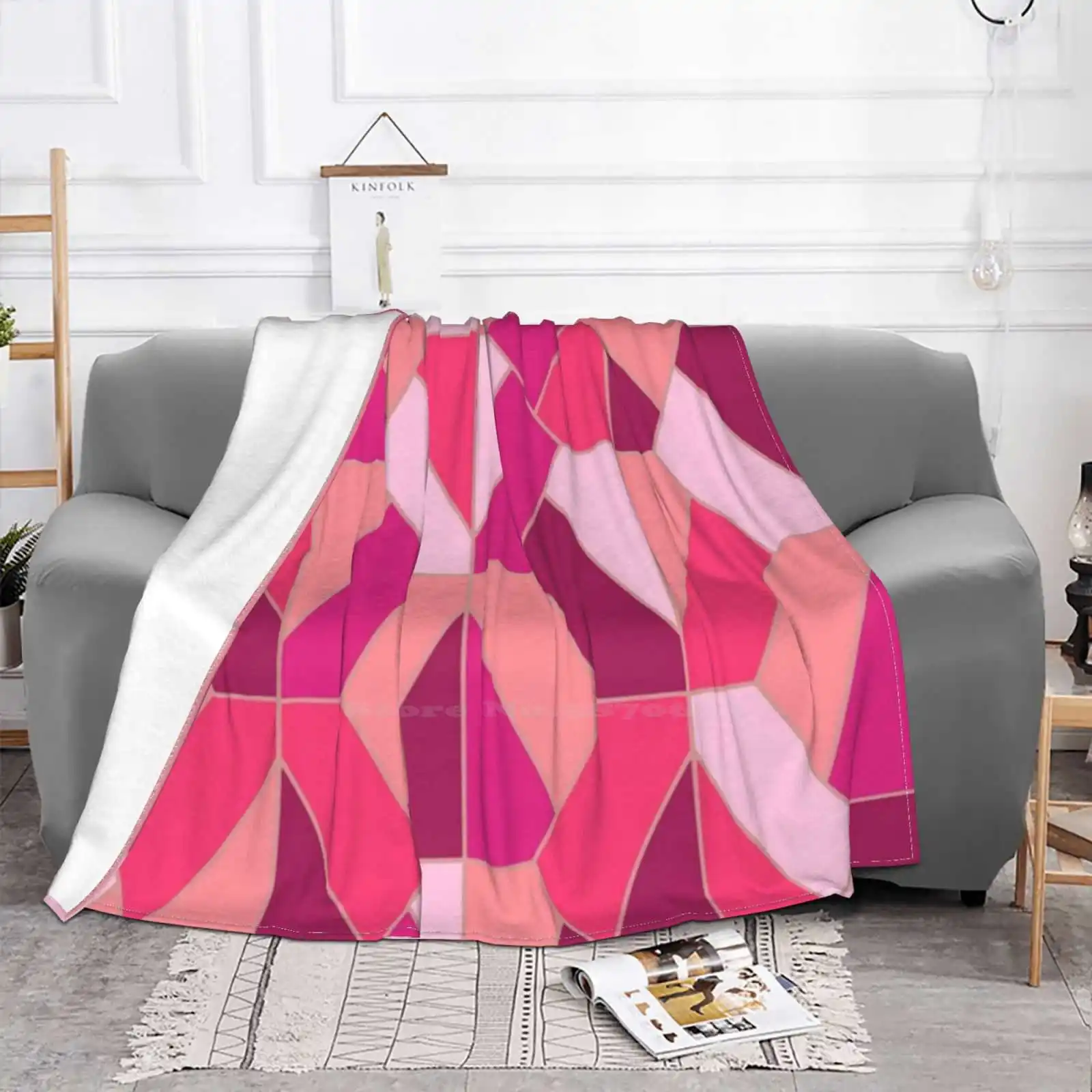 Pink Abstract Geometry Creative Design Light Thin Soft Flannel Blanket Geometric Abstract Pink Hexagons Overlook Pattern