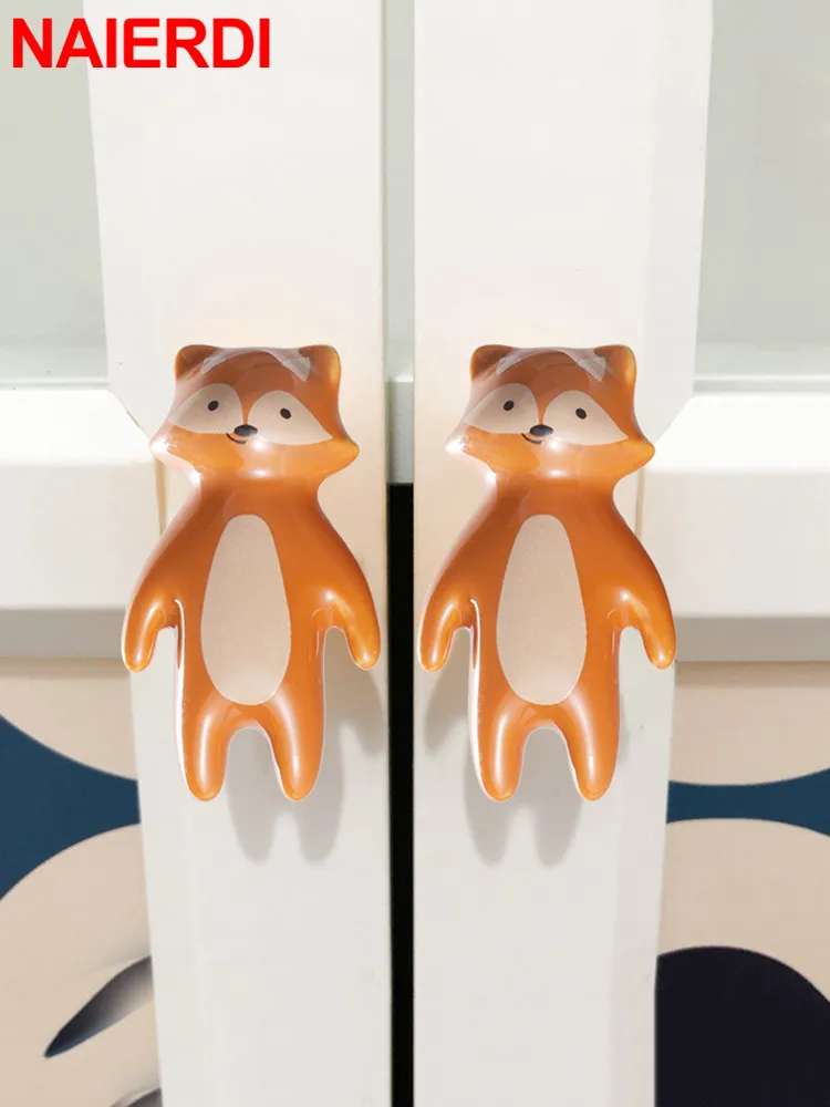 NAIERDI Cartoon Furniture Handles Animal Drawer Knob Ceramic Cabinet Handles and Drawer Pulls Lion Panda Fox Children Room