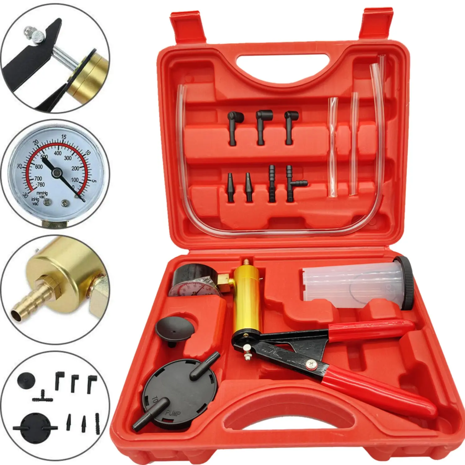 Car Hand Tool Manual Vacuum Bleeding Brake Fluid Bleeder Tools Vacuum Pistol Pump Tester Kit Aluminum Pump Pressure Vacuum Gauge