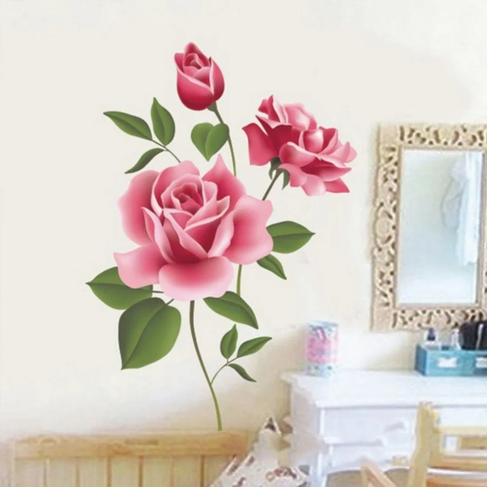 3d romantic rose flower blossom 50*70cm wall stickers home decor living room tv decoration pvc wall decals diy mural art