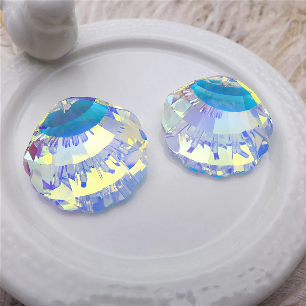 Jewellery Making Charms Supplies 28MM Glass pendant diy Charm Lot Shell Shape Necklace Handmade Accessories  Wholesale New 12pcs