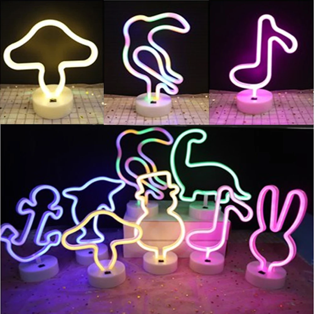 5V Neon LED Night Light Table Lamp USB Battery Operated Nightlights Christmas Wedding Party Decor for Home Ornaments Xmas Gifts