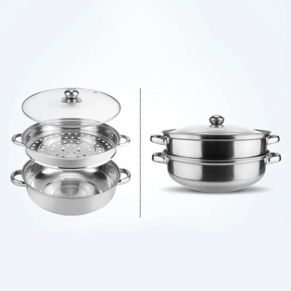 28cm 2-Layer Steamer Stainless Steel Kitchen Boiling Soup Steaming Pot with Lid