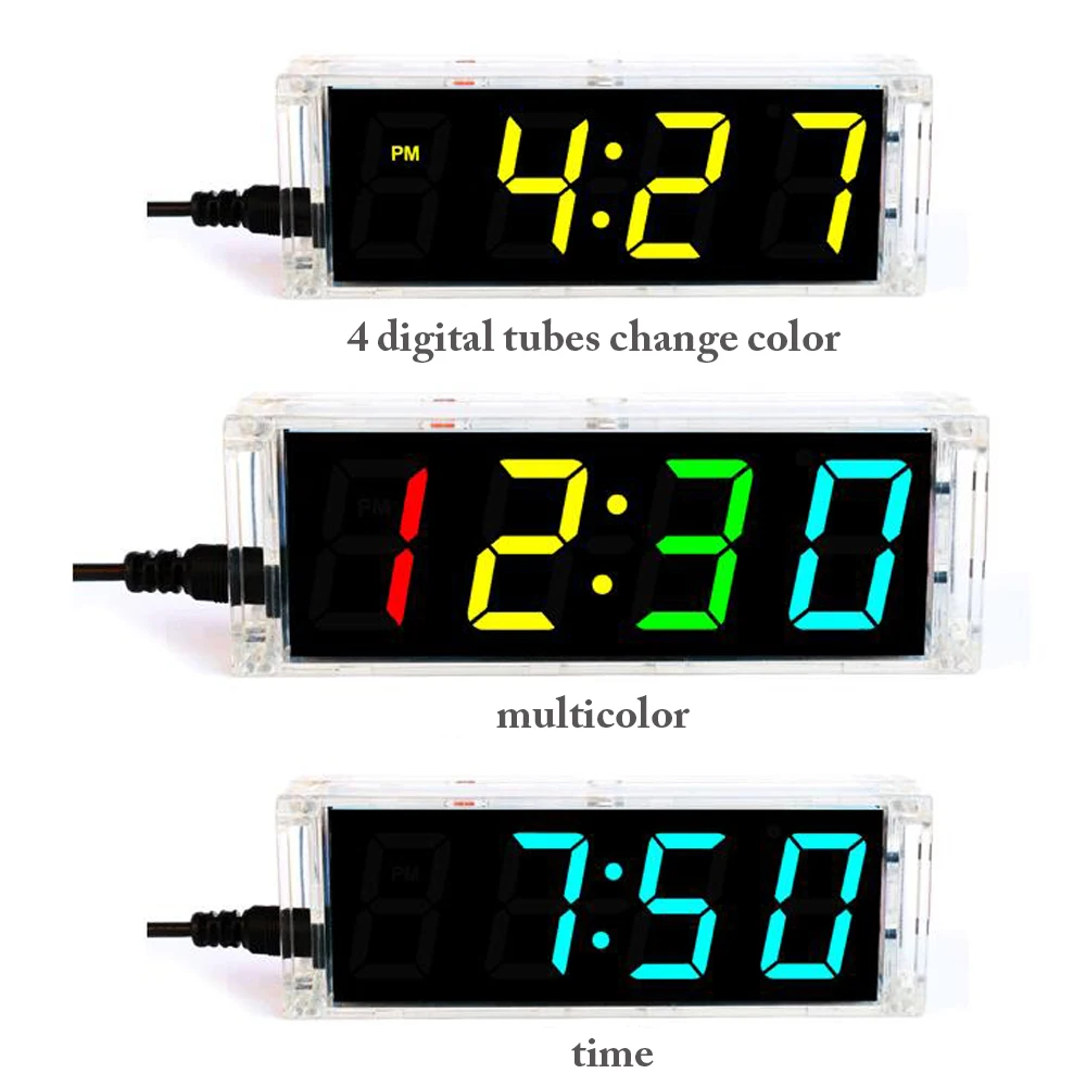 DIY Electronic Clock kit 4 Digital Tube Multicolor LED time Week Temperature Date Display with case Cover DIY soldering Project