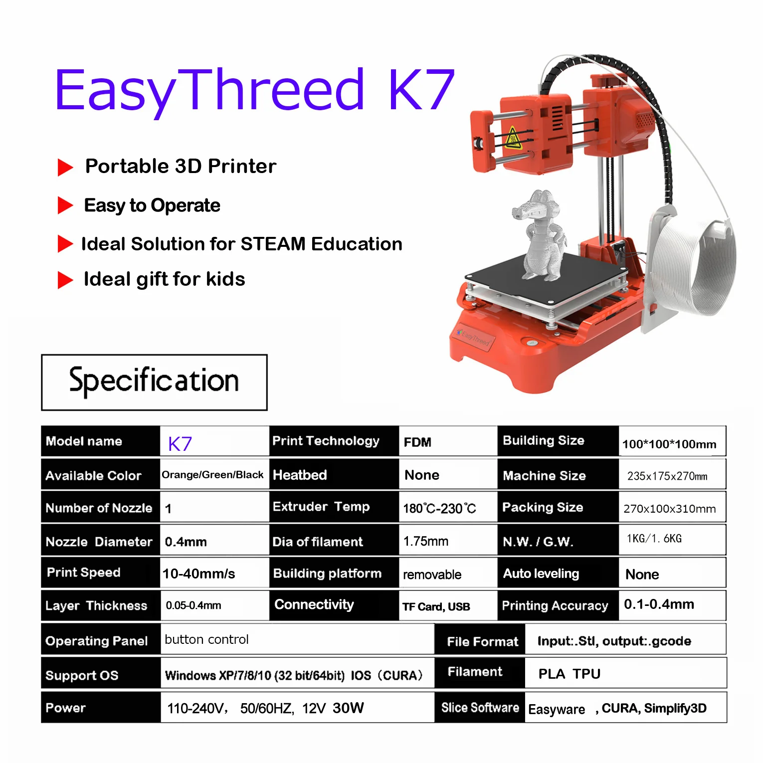 Easythreed X1 3D Printer Mini Entry Level 3D Printing Toy for Kids Children Personal Education Gift Easy to Use One Key Printing