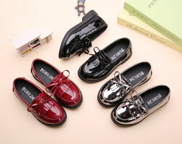 Spring Autumn Boys Girls Children PU leather shoes fringe kid oxford brand tassel bow flats shoes