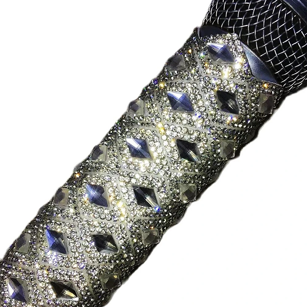 Brilhante Diamante Strass Microfone Case, adequado para Bar Stage Show, Prop