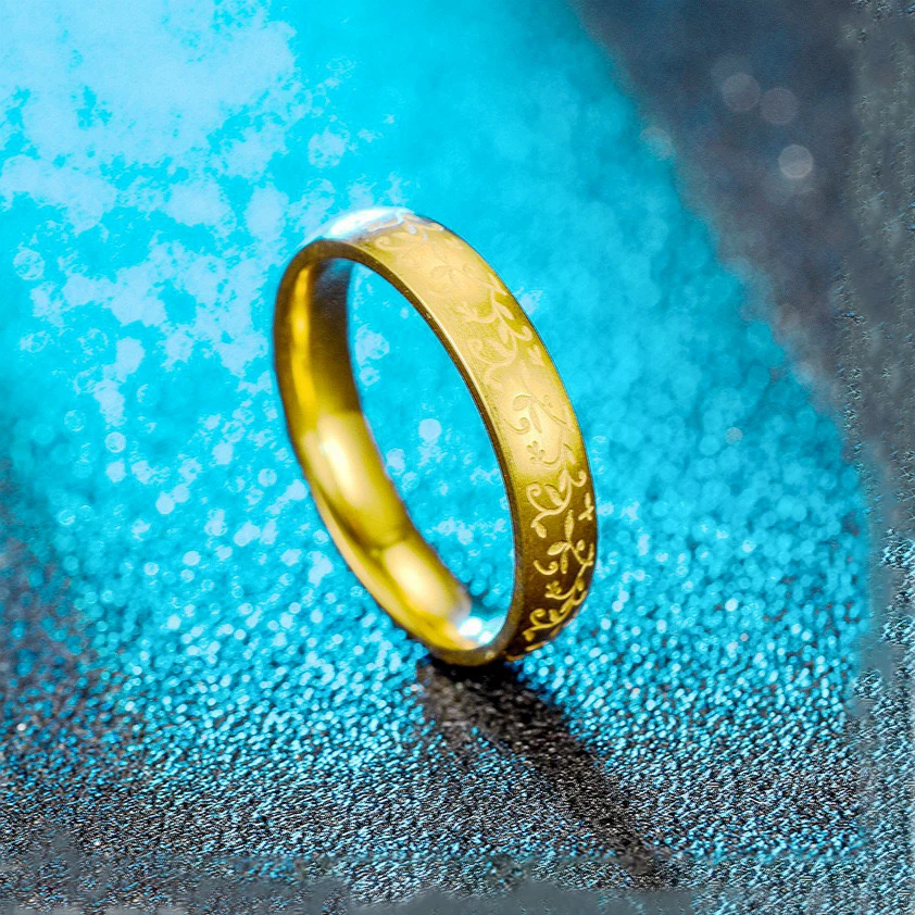 

2021 Fashion Gift 4MM Women's Gold-Color Ring Trendy Zircon Stone Men's Round Engagement Wedding Jewelry For Couples