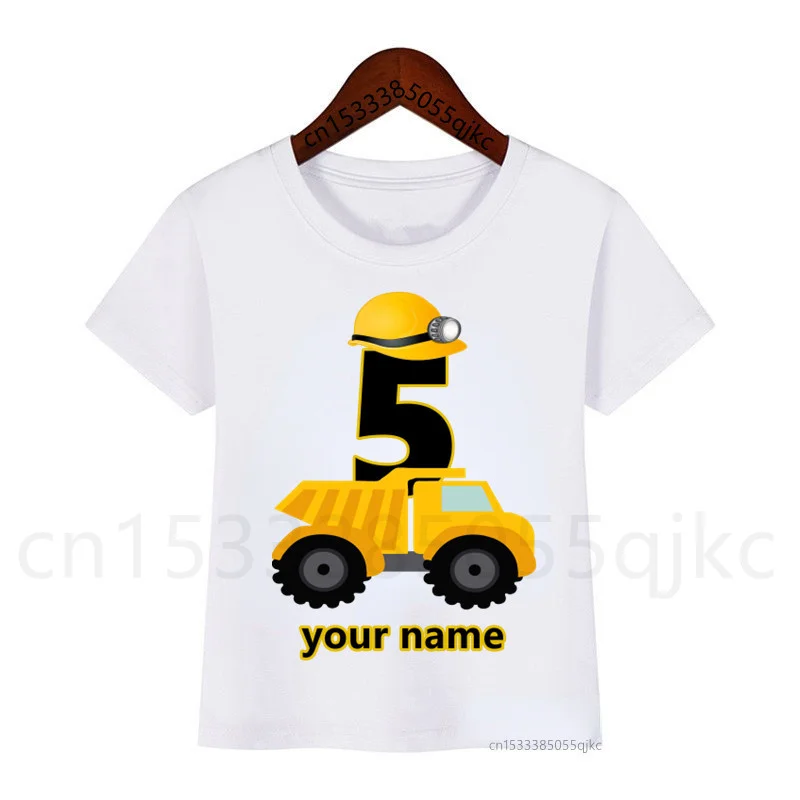 Children\'s Construction Truck T-shirt Excavator Tops Children\'s Fashion T-shirt Boys and Girls Construction Truck Birthday Shirt