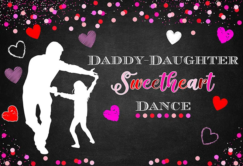 7x5FT Daddy Daughter Sweetheart Dance Love Heart Spots Valentine Day Custom Photo Studio Backdrop Background Vinyl 220cm X 150cm