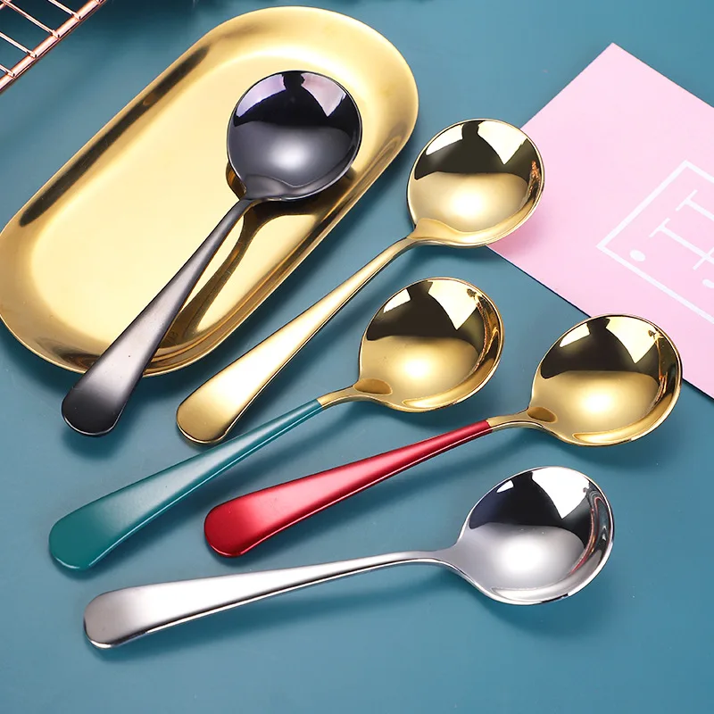 15.8 x 4.4cm Stainless Steel Round Head Coffee Stiring Spoons Tea Dessert Ice Cream Thicken Spoon Kitchen Tableware Tools