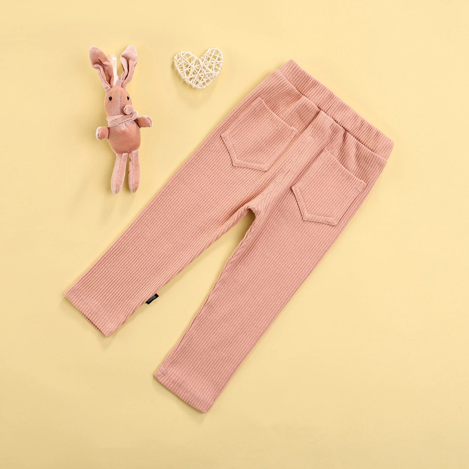 Toddler Baby Girl Boy Casual Ribbed Pant Solid Color Elastic Waist Trousers Children Autumn Winter Warm Legging Pants Knitwear