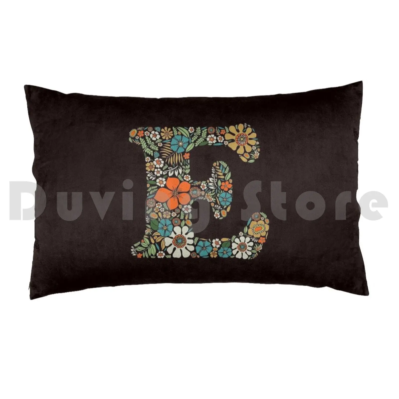 Hippie Floral Letter E Pillow Case 20*30 Inch Letter E Alphabet Monogram Retro Hippie 70s Letters Letter Initial