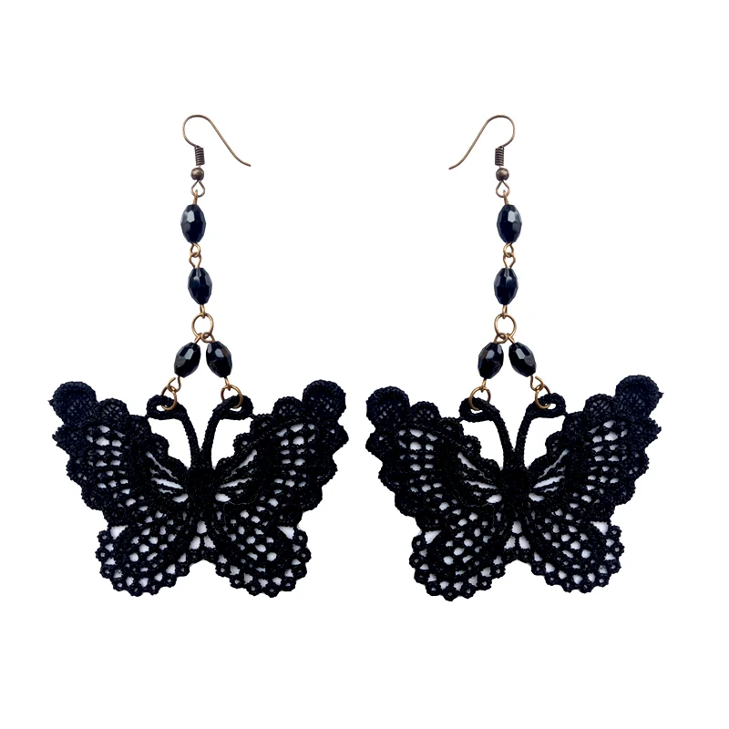 100 pair серьги Personality Butterfly Lace Earrings Black Crystal Bead Earring Hollow Out Animal Arts Crafts Handmade Earrings