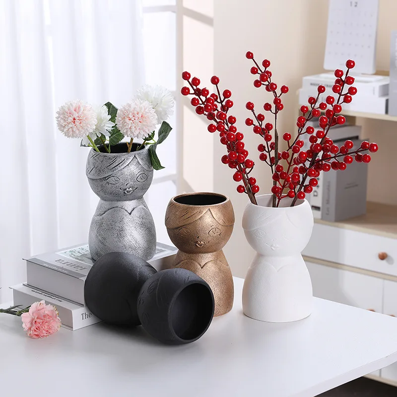 

Creative golden little girl ceramic vase living room decoration flower arrangement vase vase decoration home home decoration