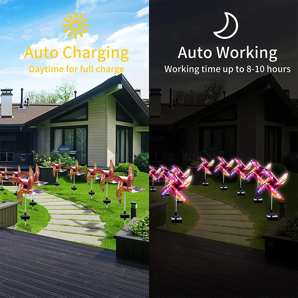 Solar Windmill Light 32LED Spotlight Lawn Decoration Light 8 Mode Waterproof Outdoor Garden Light Suitable for Garden Lawn Path