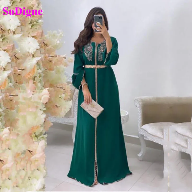 SoDigne Marokkanischen Kaftan Abendkleider Stickerei Appliques Lange Abendkleider Kleid Hülse Arabischen Muslimischen Party Prom Kleid Plus Größe