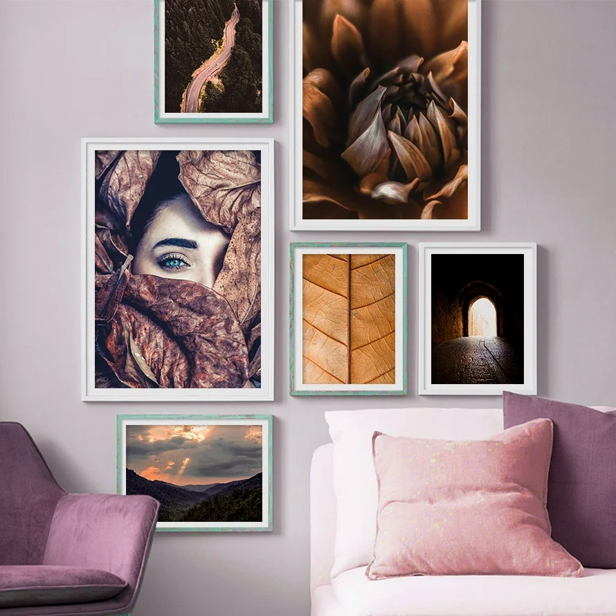 Flower Leaf Highway Sunset Girl Landscape Wall Art Canvas Painting Nordic Posters And Prints Wall Pictures For Living Room Decor