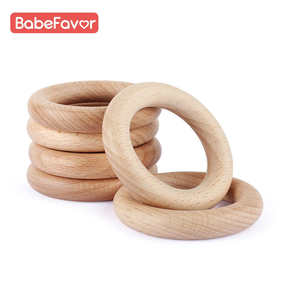 

5pcs Wooden Ring Baby Teether DIY Baby Oral Care Teething Molar Pacifier Chain Toy Natural Beech Wood Rodent Ring Circle Teether