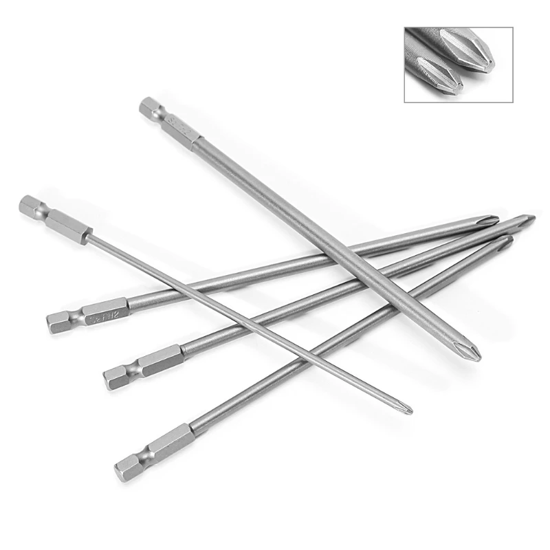 5 Pcs 1/4\'\' 150mm Long S2 Magnetic Cross Head PH1 PH2 Electric Screwdriver Bit J9K