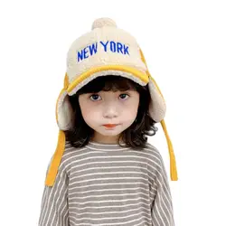 Doitbest Snapback Hat Kid Boys Girls Baseball Caps Hip Hop Cap NEW YORK Letters Winter Warm Children Sun Hats Kids Earflap Cap