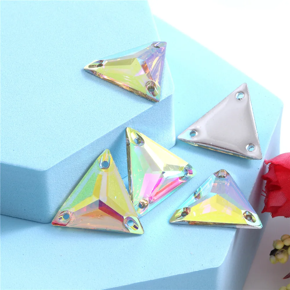 3 sizes Triangular Resin Sew on Rhinestone Crystal AB Silver Flatback Sewing Stone Strass for Clothing Accessories Shoes