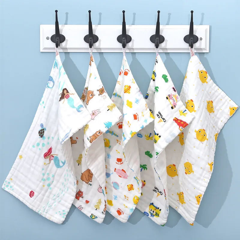 1/2 pieces/baby towel-6 layers of pure cotton gauze soft cartoon pattern bath towel feeding saliva towel