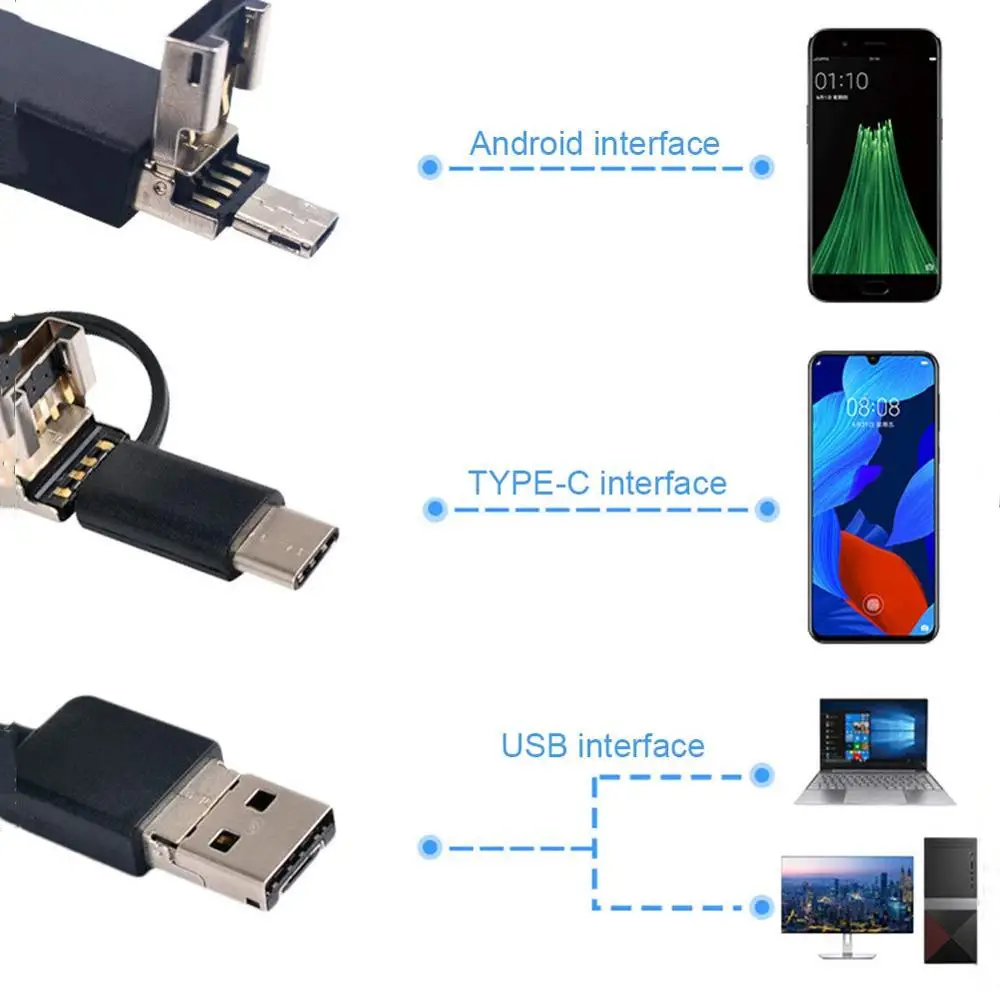 Dual Lens Car Endoscope Camera 8mm Type C USB Connect Boroscope Flexible Camera Pipe Inspection Screen for Android Phone